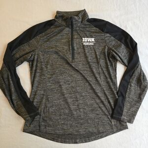 Iowa Nursing Women's Quarter Zip Performance Fabric Spacedye Grey Black Stripe